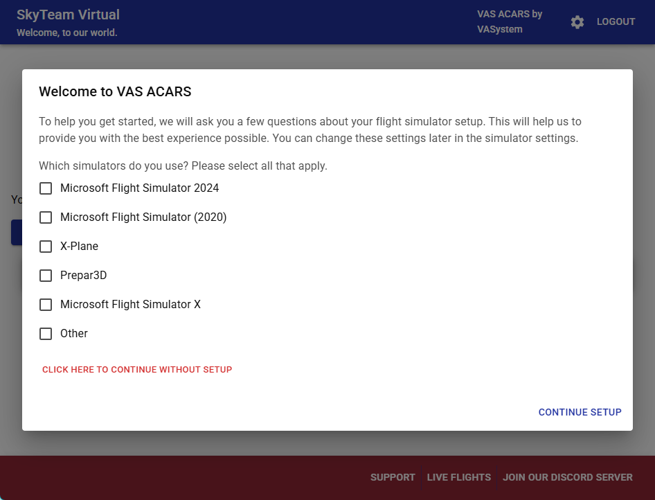 New VAS-ACARS setup wizard